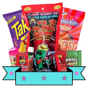 Chamoy Pickle Kit, Takis, Popular Mexican Candy, As Seen on Tik Tok Trend Items, Lucas Gusano, Salsagheti, Tajin, Sour Belts, Pepinillo de chamoy 7 piece