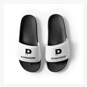 DunbarDrip Slides - Comfortable White & Black Slides with Logo Design for Everyday Wear