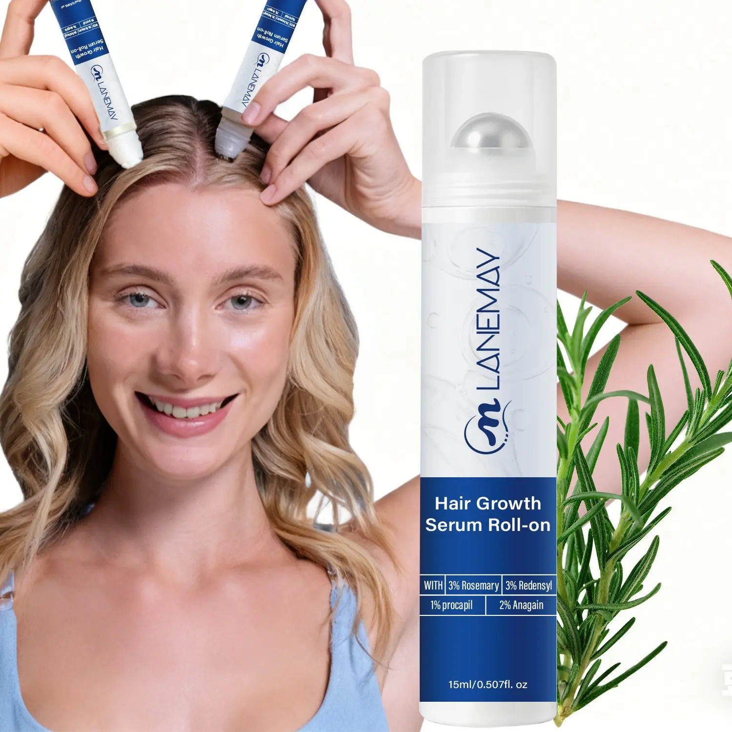 15 ml Daily Hair Growth Serum Roll-On – Hair Growth Stimulator with 3 Key Active-Ingredient Formula – Stimulates Follicles, Strengthens Hair & Reduces Breakage for Thicker, Fuller Hair Results – Haircare Rosemary Hair Growth Products