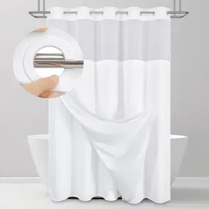 Waffle Pattern No-Hook Shower Curtain,1 Count Double Layer Waterproof Bathroom Curtain with Snap in Liner ,Size Adaptability Washable Bathroom Accessories, for Hotel Salon Room,Home Dector,Household Items