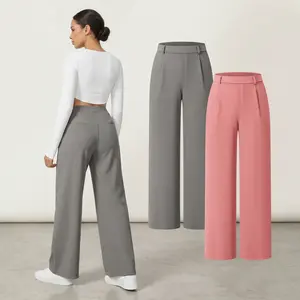 Women's Basic High-Waisted Wide-Leg Pleated Front Wrinkle-Resistant Trousers, Casual Office Workwear Pants