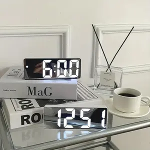 1pc simple mirror alarm clock, Multifunctional Alarm Clock, high-definition smart LED Digital Clock, with temperature display, adjustable brightness, voice control function, 12/24 hour clock, USB and battery power supply