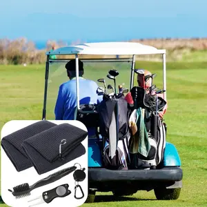 4-piece golf club cleaning kit, golf club groove cleaner and clip, golf towel with climbing buckle, essential golf item, suitable for golf enthusiasts