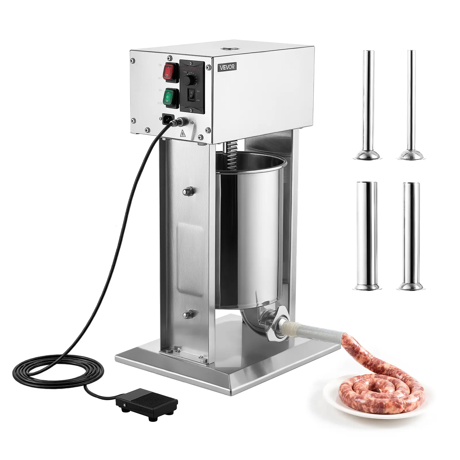 VEVOR Electric Sausage Stuffer 22 lbs Vertical Meat Maker Stainless Steel, for Commercial Use, Stepless Speed Control Meat Stuffer, Sausage Filler Kit, 4 Filling Tubes & Foot Pedal, ETL Approved,techvibes