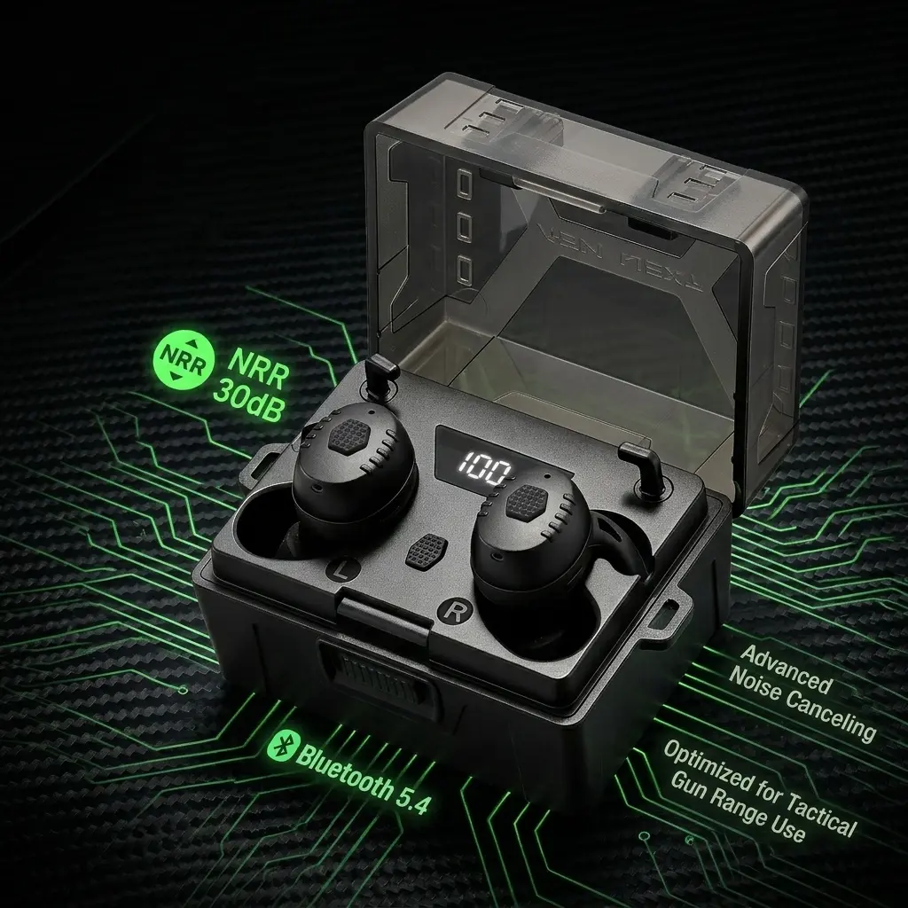 ARM NEXT PRO Electronic Shooting Ear Protection Earplugs - NRR 30dB Noise Reduction Tactical Earbuds with Bluetooth 5.4, Sound Amplification, Dustproof/Waterproof Active Noise Canceling Hearing Protection for Gun Range