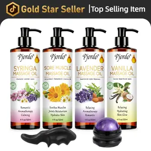 4 Pack Lavender Scented Massage Oil with Roller Ball and Thumb Saver for Soothing Relaxation Therapy Perfect Body Care