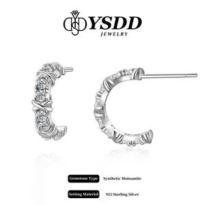 【#285】Synthetic Moissanite X Earring in 925 Sterling Silver 1.6Carat