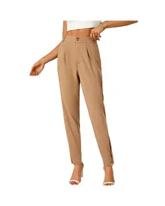 Coolmee Women's High Waisted Ankle Length Dress Pants Business Casual Trendy Work Trousers Khaki M
