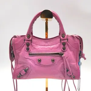 Pre-owned Balenciaga Lambskin Shoulder Bags Classic City Mini pink Studded Biker Bag