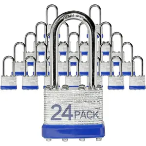 Laminated Padlocks 24 Pack Blue Keyed Alike Long Shackle 40mm for Hasp Latch Sheds Fences Lockers Schools Gyms High-Quality Construction