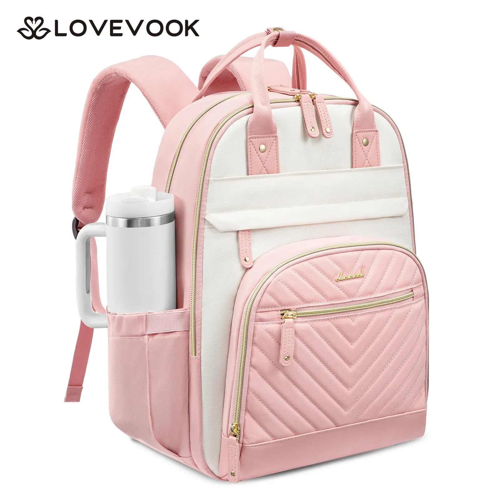LOVEVOOK 15.6"&17"& 18" Laptop Backpack as Personal Item Flight Approved,with Giant Tumbler Holder Pocket,High-capacity Student Bookbag,Multiple Compartments and Waterproof,Perfect Choice for Teachers, Nurses, Travel enthusiasts, and Professiona Women