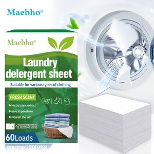 Maebho 30PCS Fragrance Free Laundry Detergent Sheets with Herbal Extract Easy Penetration Nourish Skin 60 Loads Phosphate Free Fresh Scent
