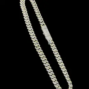 2 Tone 14k Gold Plated .925 Silver Moissanite Cuban Necklace 22 inch 13 mm
