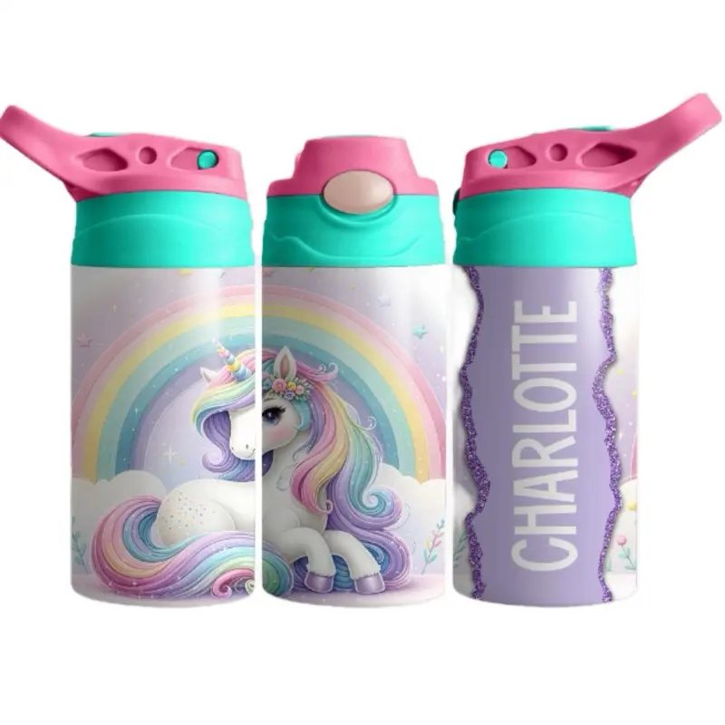 Personalized unicorn kids stainless steel water bottle