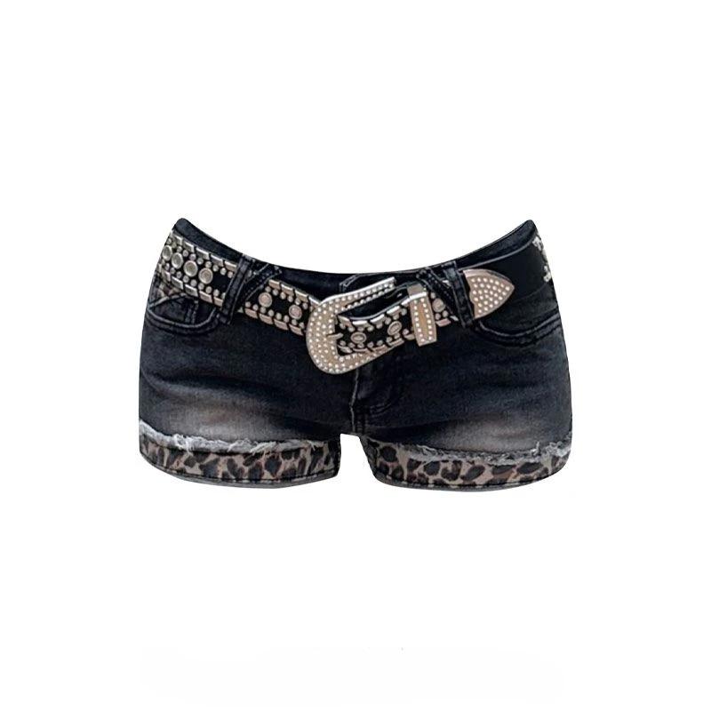 Leopard Print Denim Shorts