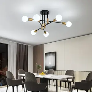 Modern E27 Chandelier Ceiling Light Fixture, Minimalist Design for Living Room & Dining Area, Durable Iron Craftsmanship, No Bulb Included