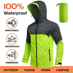 RODEEL 710 Waterproof Jacket with Storage Pouch Men High Visibility Lightweight Breathable Hooded Rainwear Durable Rain Coat Weatherproof Windbreaker For Outdoor Hiking Camping Fishing Boating Construction Landscaping Gardening, Holiday Gift