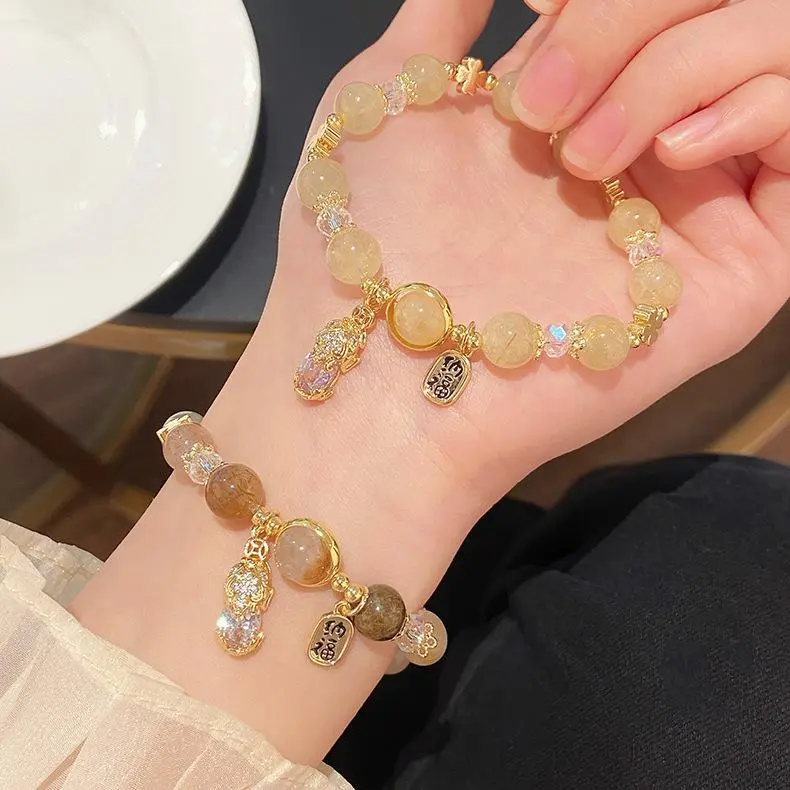 New Golden Crystal Lucky Nafu Citrine Bracelet Pixiu swallowing Beast Wealth Little Overlord Fortune Stone Hand String New Golden Crystal Lucky Nafu Citrine Bracelet Pixiu swallowing Beast Wealth Little Overlord Fortune Stone Hand String
