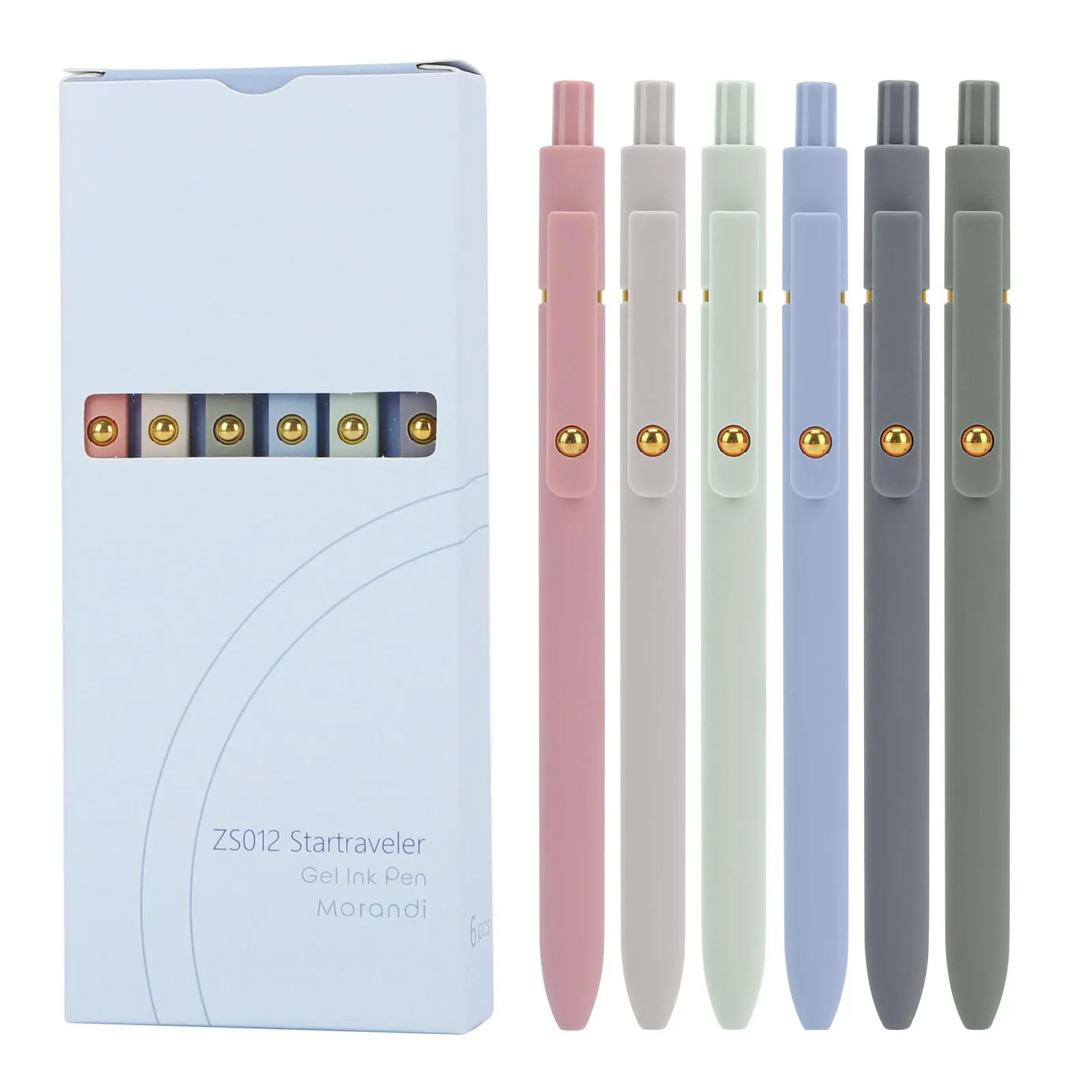 Blue Ink Gel Pens - 6pc Retractable Quick-Drying Barrel Smooth Writing Pens for Daily Use, Aesthetics Gifts for Women and Men