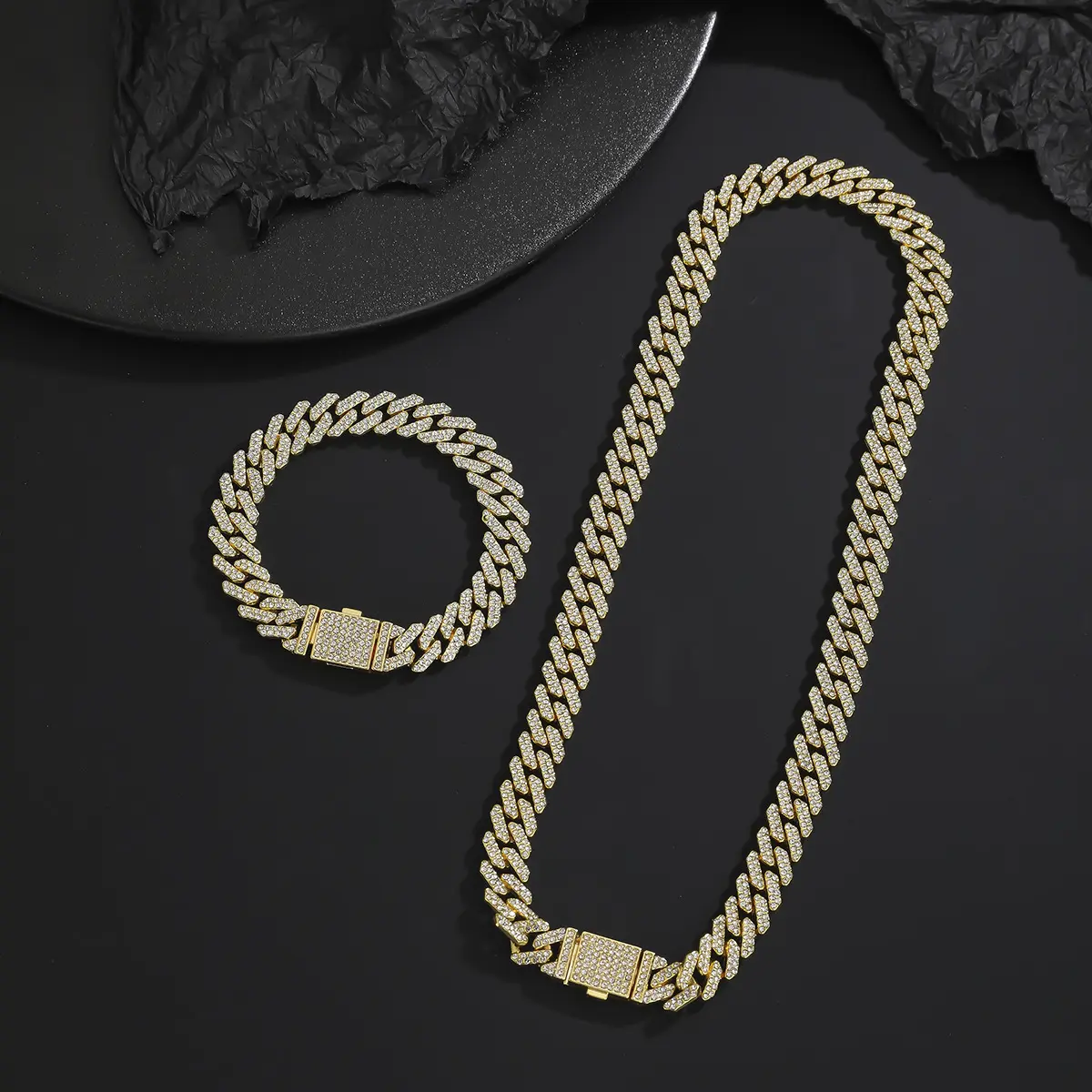 14mm Cuban Necklace and Bracelet Set with Gift Box 2025 New Men's Accessories