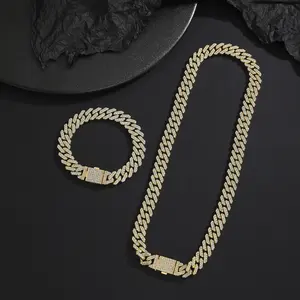 14mm Cuban Necklace and Bracelet Set with Gift Box 2025 New Men's Accessories