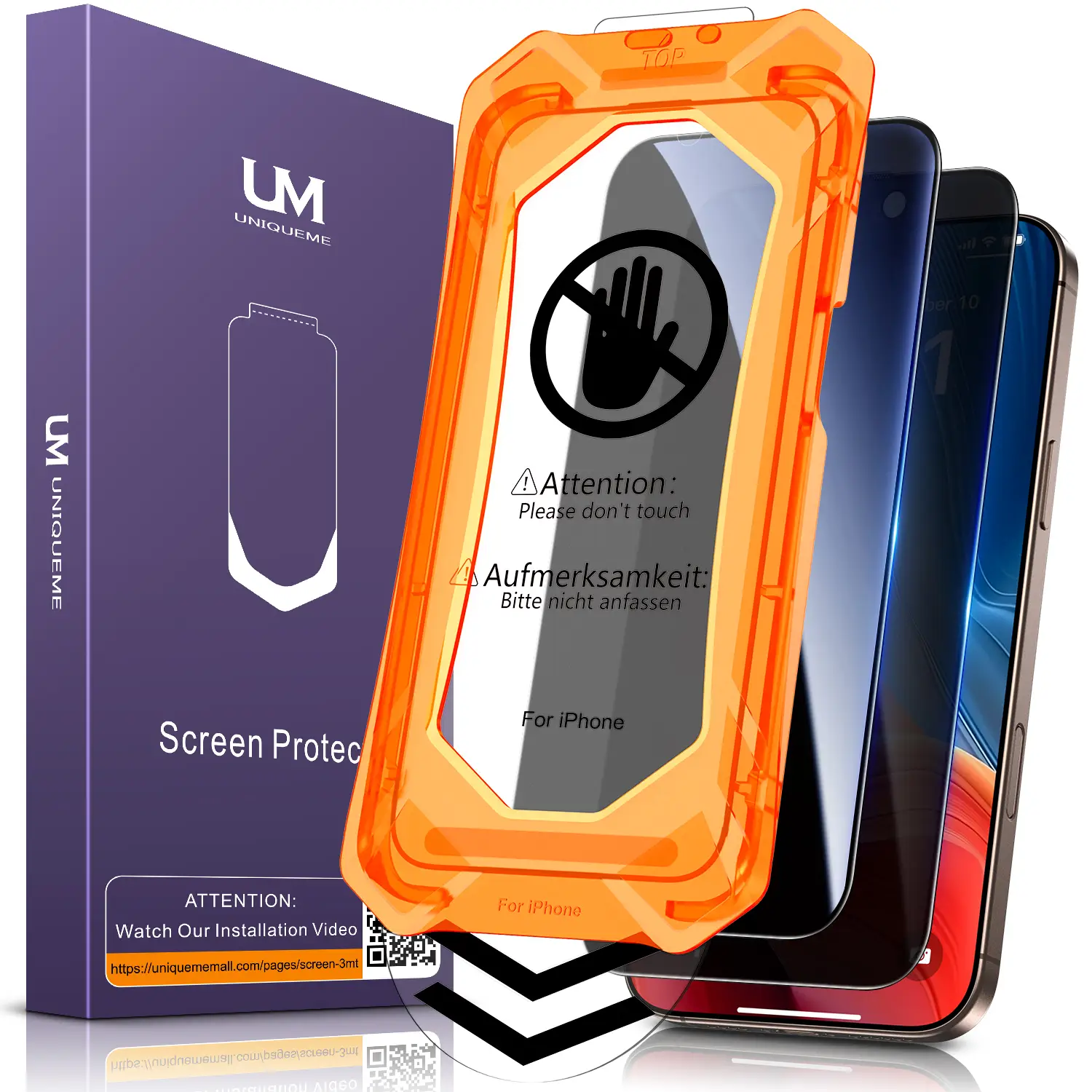 2 packs,UniqueMe for iPhone16/15/14/13/12 Series Clear/Privacy Screen Protector - [Military Grade Shatterproof & 9H+ Hardness]  Full Coverage Protecti
