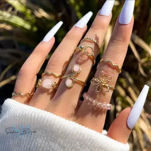 Infinity Rose Quartz Gold Boho Ring Set