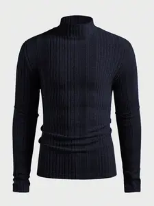 Men's Half High Neck Pullover Sweater, Solid Color Long Sleeve Crew Neck T-Shirt, Casual Slim Fit Fall & Winter Fashion