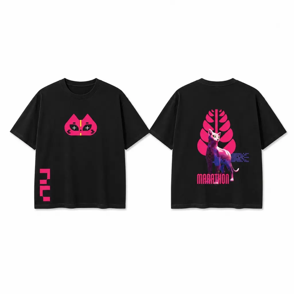 Marathon Bungie Sci-Fi Cyber Cat Graphic Tee Vintage Oversized Gaming Streetwear T-Shirt