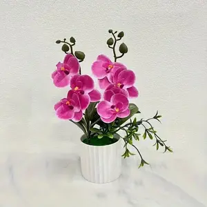 Real Touch Artificial Phalaenopsis Orchid with Pot, Faux Forever Flower for Home Office Decor, Bedroom Living Room Study Decoration, Mother's Day Gift, Spring Summer Ornament, Realistic Fake Greenery for Photography