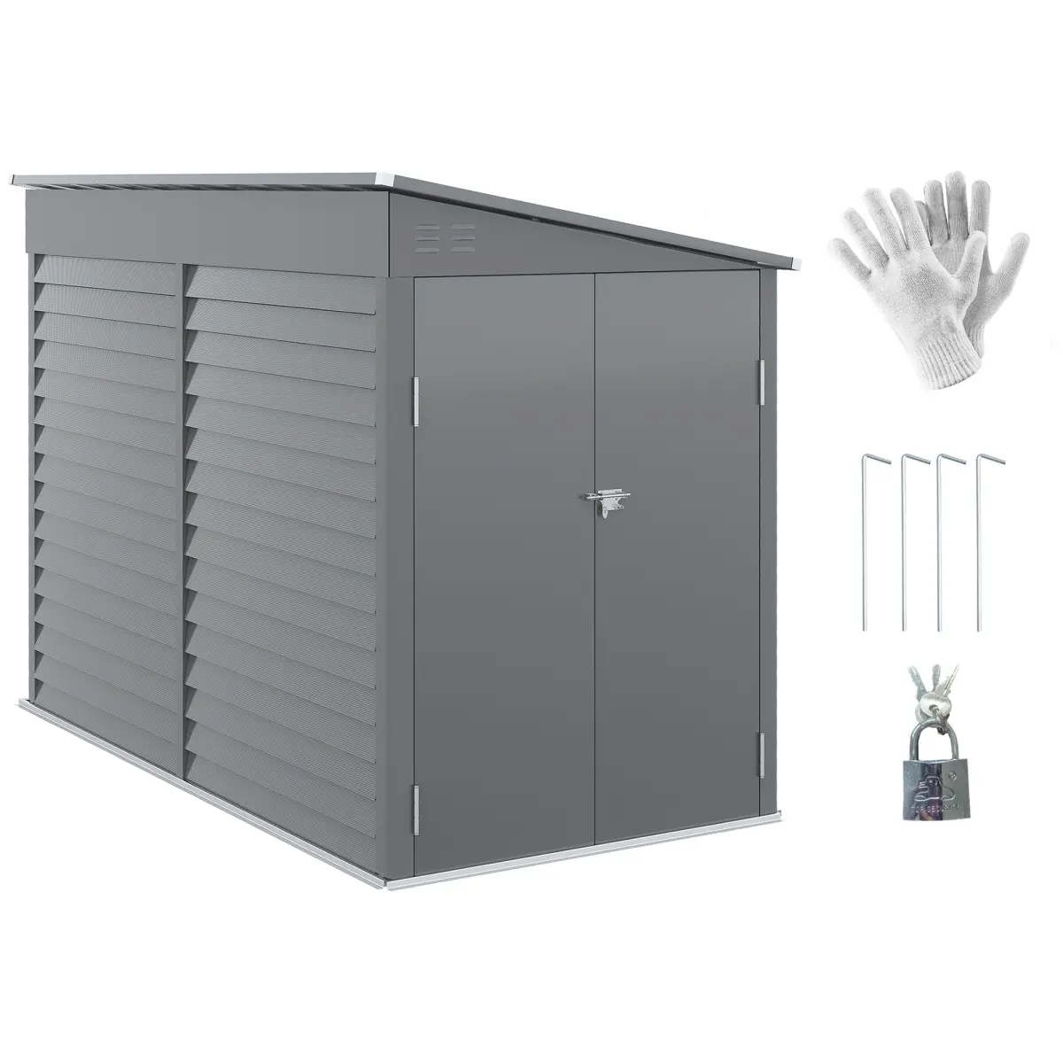 212 Main 845-841V01GY 5 x 9 ft. Outsunny Outdoor Storage Shed, Lean to Shed, Metal Tool House with Floor Foundation, Lockable Doors & 2 Air Vents for Backyard Lawn, Gray