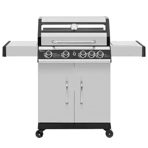 Royal Gourmet 4-Burner Stainless Steel Gas Grill with Side Burner, Cabinet Style Propane Grill with Glass Viewing Window, Patio Cooking Barbecue