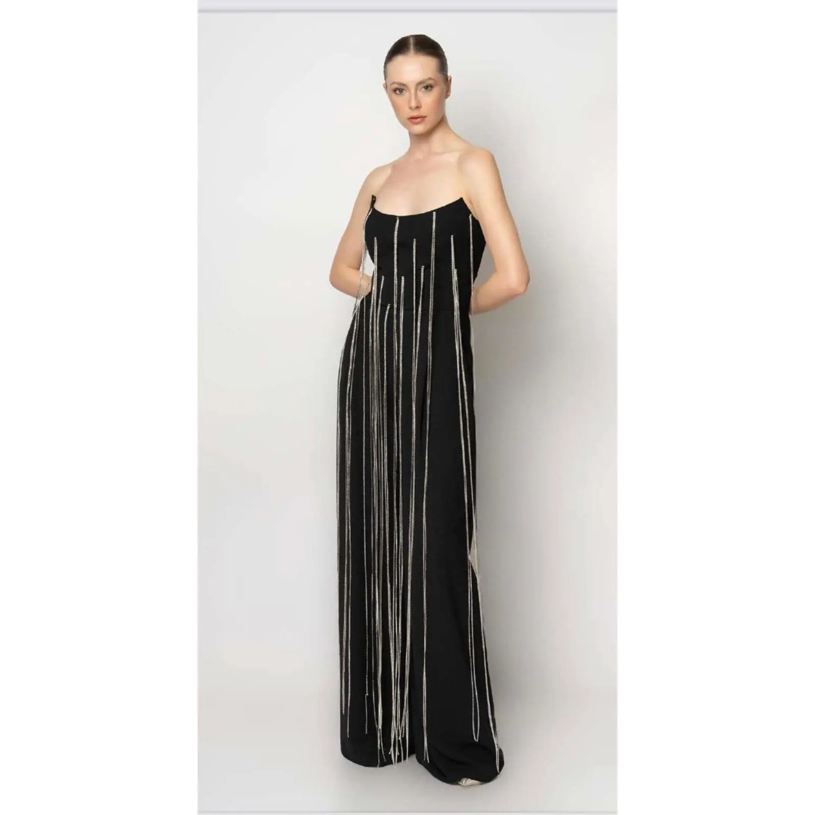 Strapless Sweetheart Jumpsuit with Dramatic Fringe- Couture