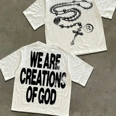 Women's Christian Soft Cotton Knitted Graphic Tshirt - "We Are Creations of God" Faith Message, Breathable Round Neck Fitted Short-Sleeve Top, Unisex Cut Casual Sporty Fabric, 3XL All-Day Ease American Vintage Streetwear