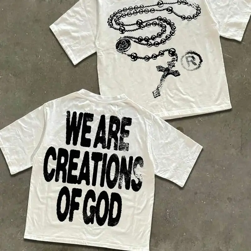 Women's Christian Soft Cotton Knitted Graphic Tshirt - "We Are Creations of God" Faith Message, Breathable Round Neck Fitted Short-Sleeve Top, Unisex Cut Casual Sporty Fabric, 3XL All-Day Ease American Vintage Streetwear