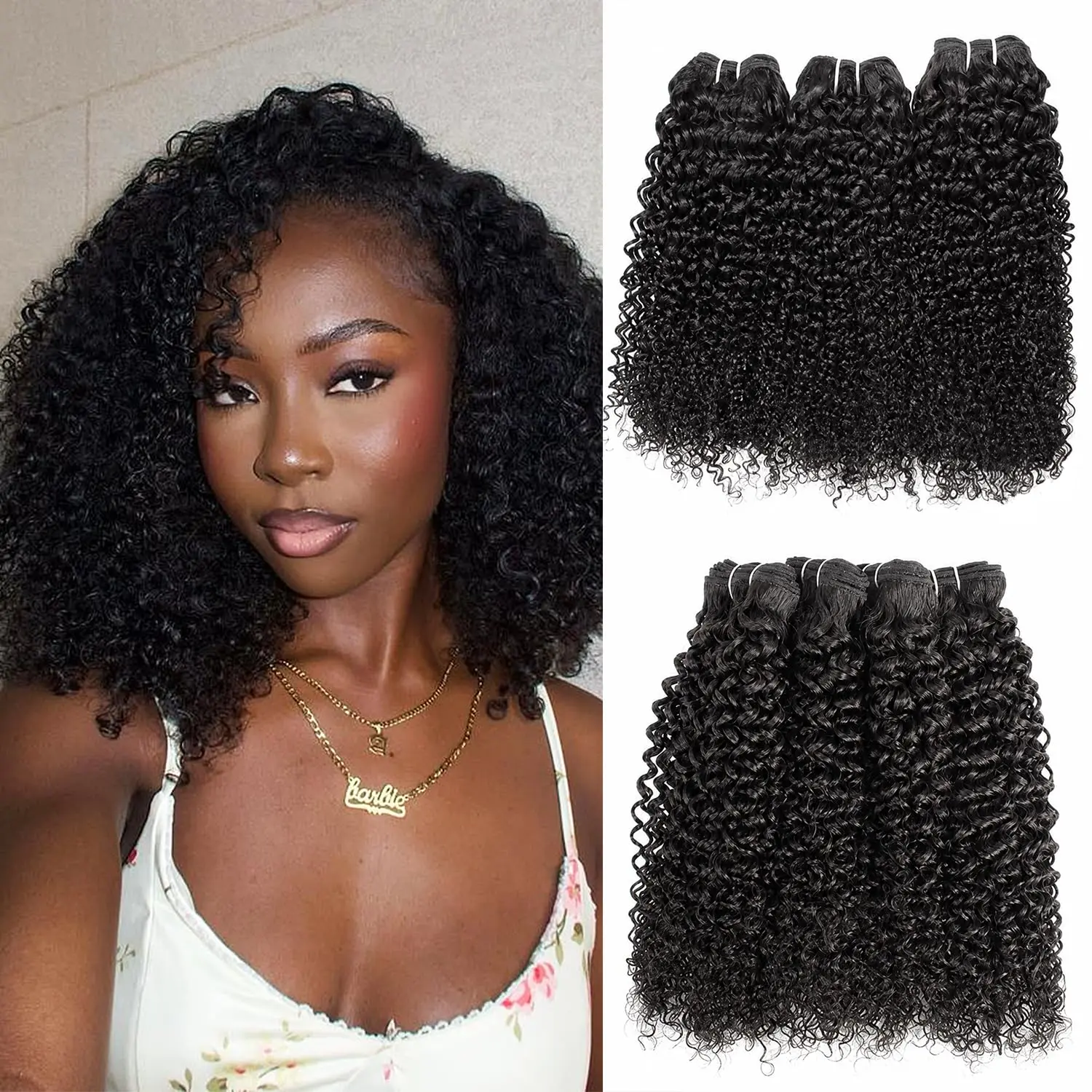 Kinky Curly Bundles Human Hair Brazilian Unprocessed Virgin Remy Hair 3 Bundles #1B Kinky Curly Human Hair Bundle Hair Extensions