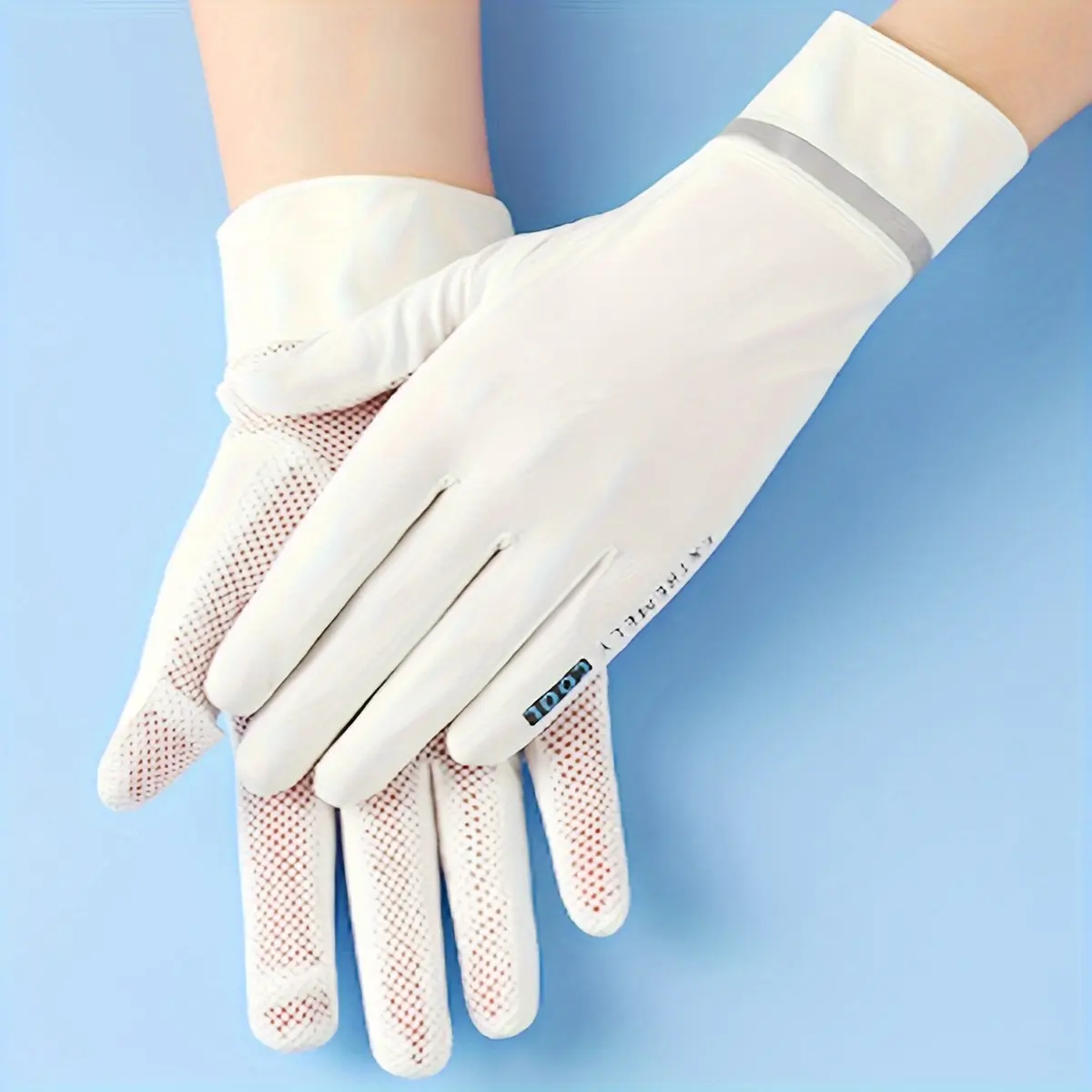 Women's Ice Sliky Fiber Fabric Summer Gloves with Palm Print, Fishing Net Texture, Right Hand Index Finger Flip Cover Touch Screen Outdoor Sports Walking