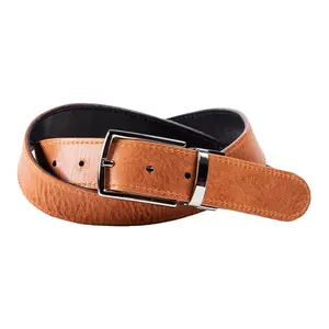 Ryan Two-in-One Reversible Leather Belt Full-grain Italian Leather Stitched Black & Light Brown 1.2 Inch / 1.4 Inch Width 7 Holes