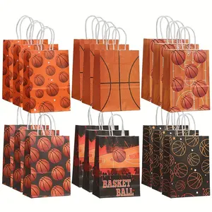 Basketball Theme Party Gift Bags, 12/24 Pcs Paper Bags with Handles, Different Basketball Patterns, Ideal for Sports Birthday Parties