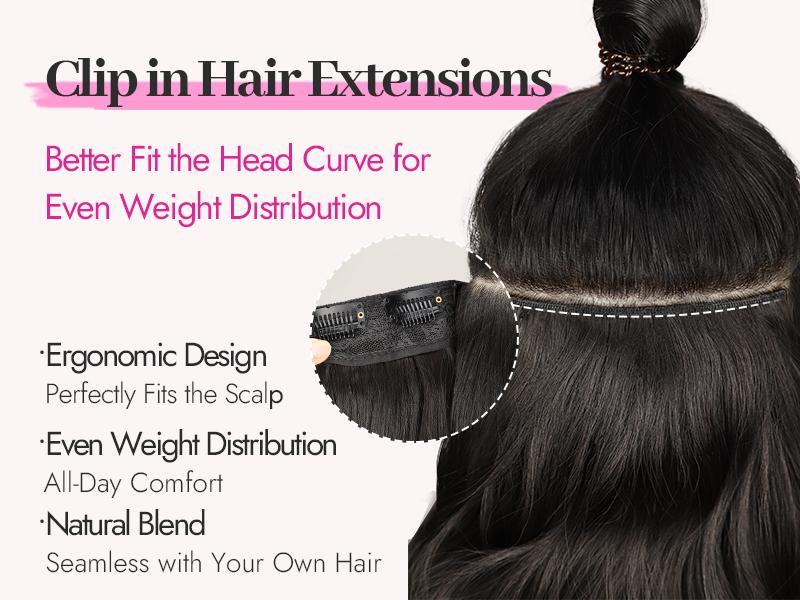 [KooKaStyle] Clip-In Hair Extensions for Women, 4PCS Soft Wavy Synthetic Hairpieces for Instant Volume & Length, Natural-Looking Seamless Blend, 20 Inch Black