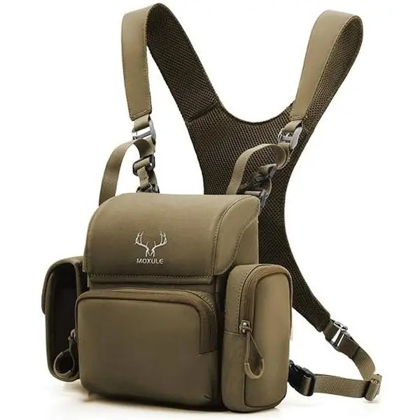 MOXULE Binocular Harness Chest Pack, Lightweight Multi-Pocket Water-Resistant Treated Nylon Bino Case for Birdwatching & Hiking