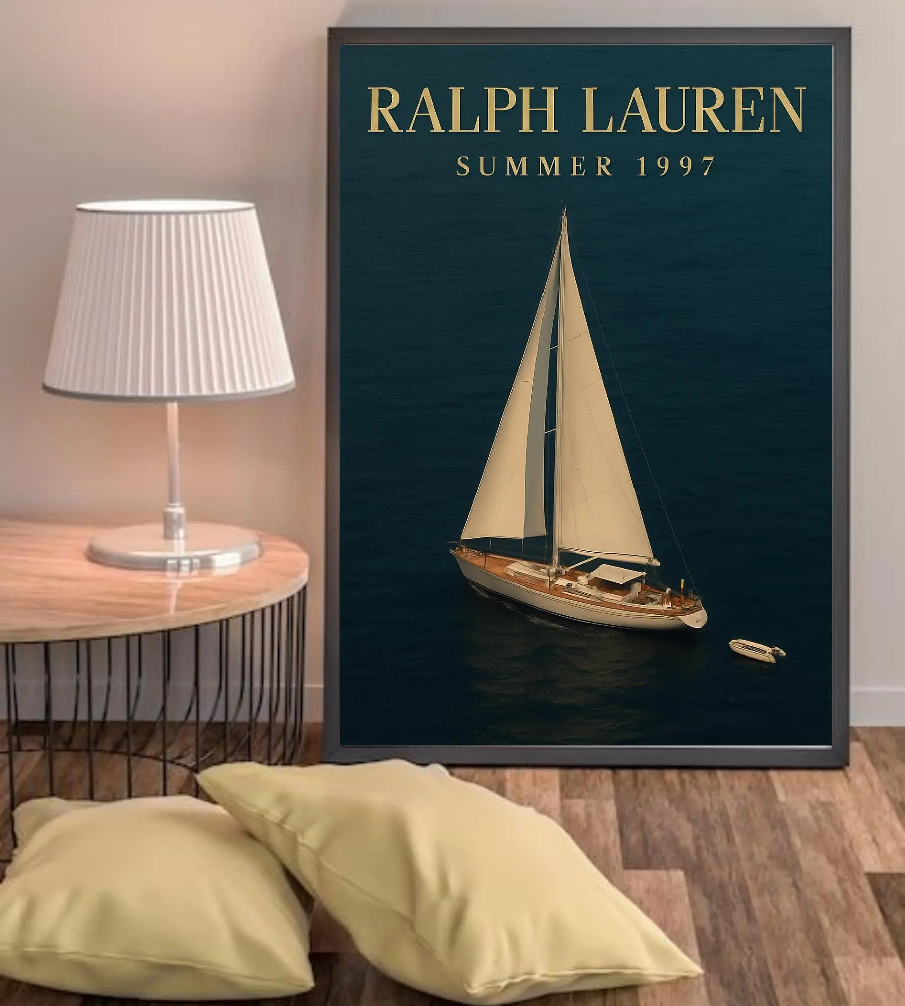 Luxury Sailboat Wall Art Print, Vintage Nautical Poster, Old Money Coastal Decor, Elegant Yacht Canvas Art, Fashion Editorial Style