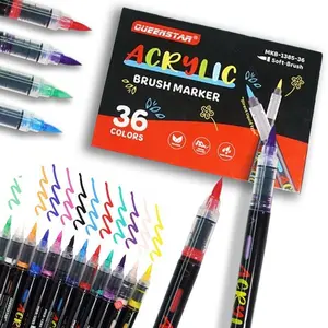 Queenstar Soft Brush Tip Acrylic Paint Markers Set, 36 Shades Non Toxic Water Resistant Artist Acrylic Pens for Rock, Wood, Stone, Glass, Canvas, Fabric, Egg Painting, Coloring Books, Card Making, Graffiti & DIY Craft Art Supplies