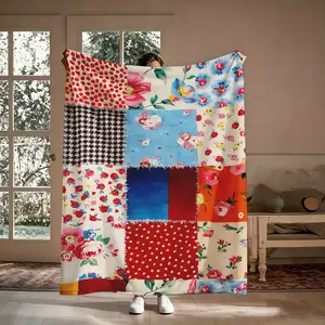 Vintage Floral Patchwork Flannel Blanket, Lightweight Breathable Boho Cottagecore Throw, Thoughtful Gift for Flower Lovers, Great for Home & Travel