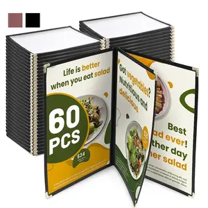 Yescom 60 Pack Restaurant Menu Covers 8.5 x 11inch Book Style 3 Pages 6 Views, Red