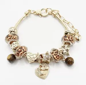 Leopard Print Tiger’s Eye Beaded Bracelet with Gold Heart, Cross & Butterfly Charms – Trendy Women’s Jewelry