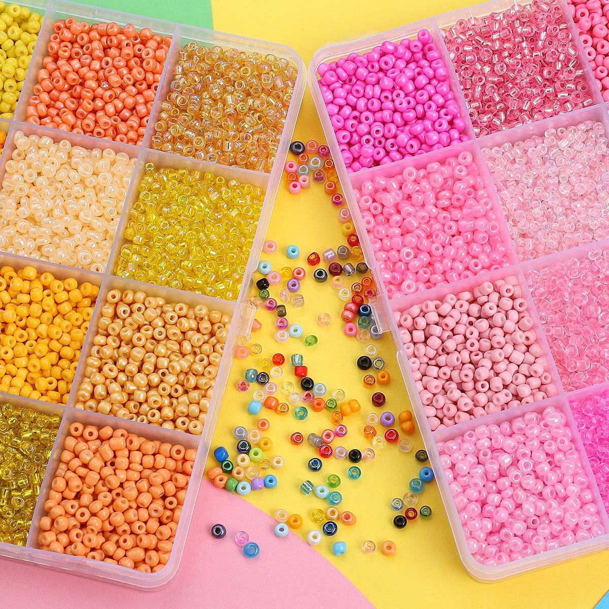 3mm Multicolor Glass Seed Beads Kit 12 Grid Organizer Box ≈6000pcs for DIY Bracelet Necklace Jewelry Making