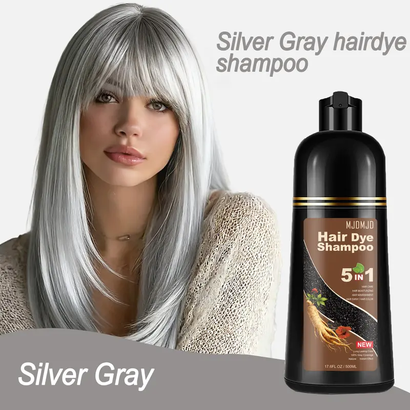 Instant Silver Gray Hair Color Shampoo,5-in-1 Long-Lasting Dye for Women and Men - Works in Minutes,Safe And Natural Color-Dyeing Shampoo Serum,No Pungent Smell,Unisex,Best Gifts,500 ml,Haircare