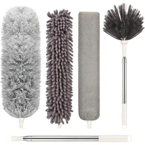 Microfiber Duster with Extension Pole(Stainless Steel) 30 to 100 Inches, Washable Dusters,  Dusters, Bendable Duster for High Ceiling, Cleaning Ceiling Fan, Furniture, Blinds,