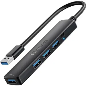 5-Port Powred USB 3.0 Hub, USB Extender Splitter with 5V USB-C Power/Data Port, Extender for A Port Laptop, PC, PS4/5, ,  and More